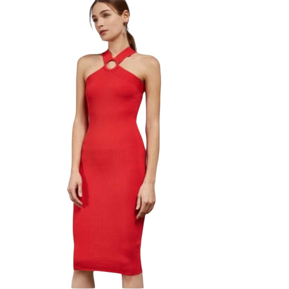 TED BAKER ribbed Sionna knit bodycon reddish coral orange sexy cocktail dress